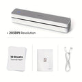 Portable Inkless Wireless Thermal Printer - 203DPI HD, 8.5x11 US Letter & A4, Smartphone & Laptop Compatible - Travel & Home Office - White & Black