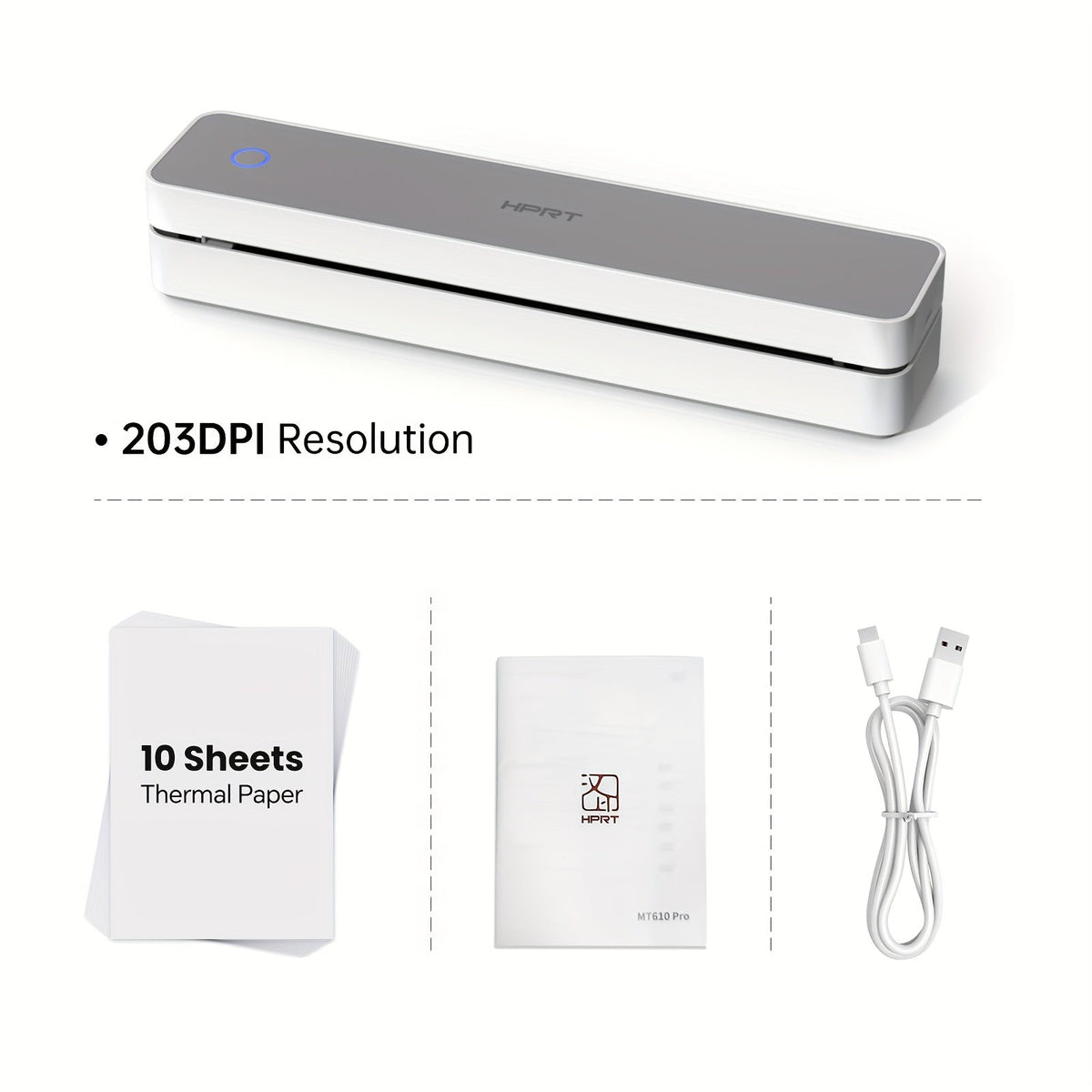 Portable Inkless Wireless Thermal Printer - 203DPI HD, 8.5x11 US Letter & A4, Smartphone & Laptop Compatible - Travel & Home Office - White & Black