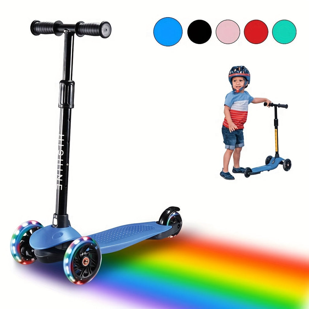 Kids 3-Wheel Scooter with Light-Up Wheels – Adjustable Height Lean-to-Steer Toddler Scooter for Ages 2-5, Front Brake & Double Suspension, Pink Blue Black Red