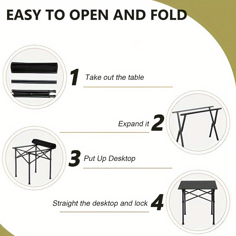 Large Portable Folding Table with Storage Bag - Outdoor Camping, Picnic, BBQ, and Garden Table, Lightweight and Easy to Set Up for Car Travel and Road Trips