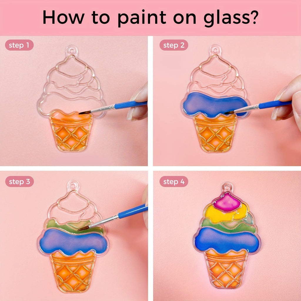 Glass Paint Set 12 Colors Non-Toxic Acrylic Stained Glass Painting Kit for Wine Glasses, Windows, Ceramic Mugs, ASTM Certified, Odorless, with 3 Brushes for Adults, Artists, and Beginners