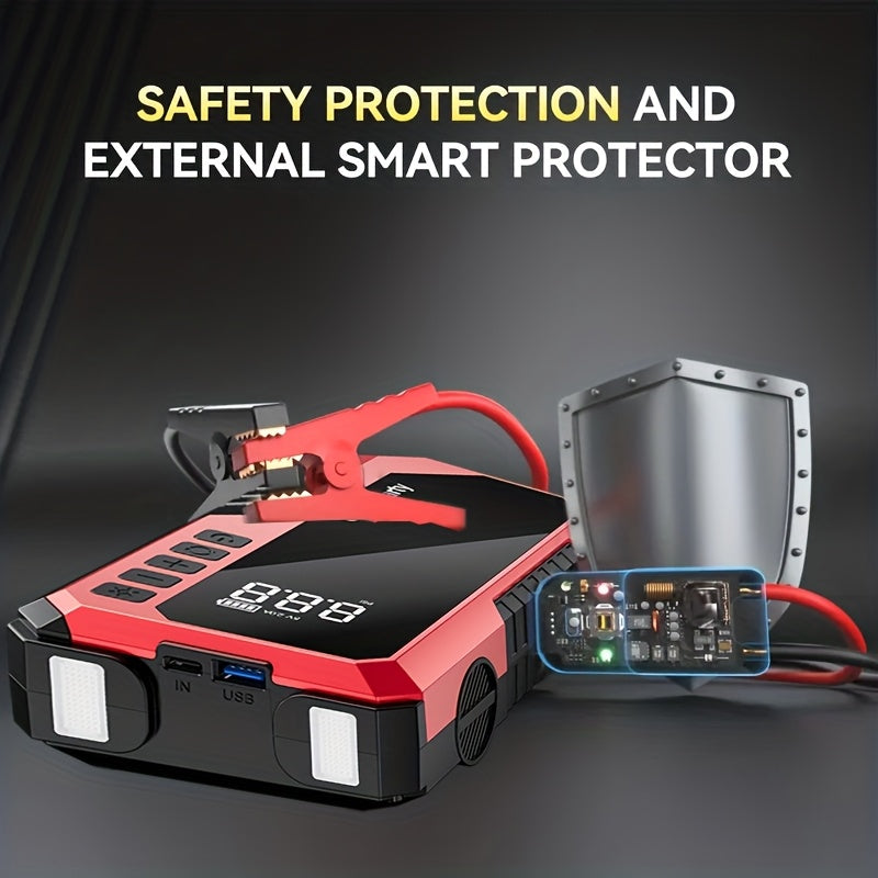 Jump Starter with Digital Tire Inflator, 5000A/10000A Peak, Multi-Function Car Jump Box with Smart Battery Clamps, LED Flashlight, and Power Bank, Emergency Kit for Car, RV, and Motorcycle