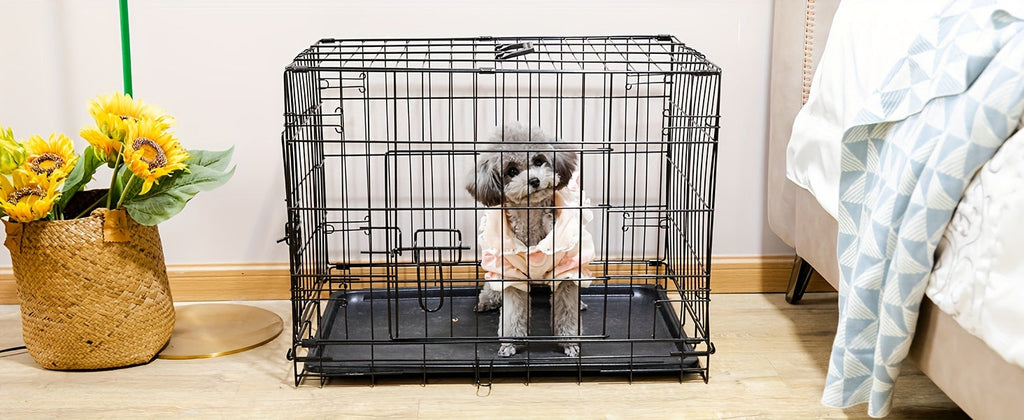 Foldable Double-Door Metal Wire Dog Crate with Divider Panel and Leak-Proof Tray, Indoor/Outdoor Travel Pet Kennel for Small, Medium, Large, and XL Dogs, 4 Sizes Available
