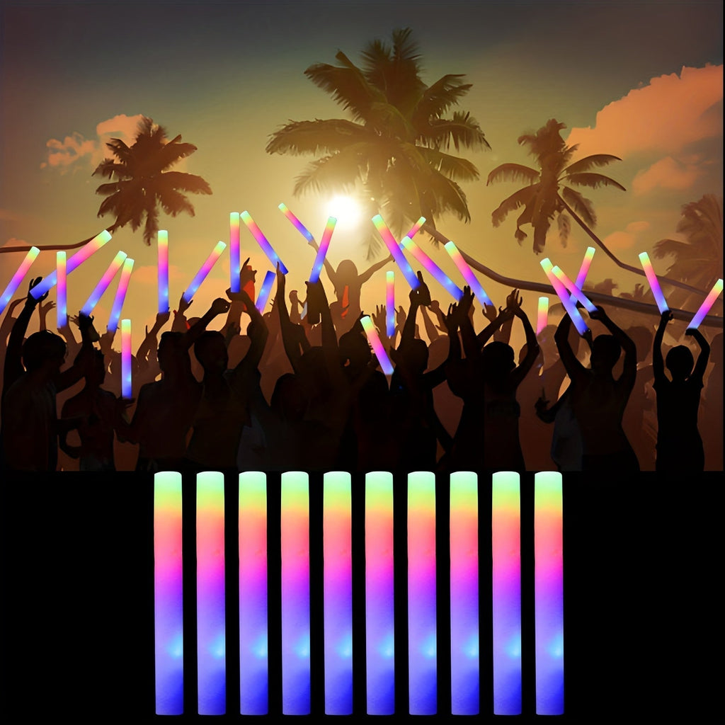 LED Foam Light Sticks Bulk Pack 28, 48 or 100 Pieces – 3-Mode Color Changing Flashing Glow Sticks for Parties, Weddings, Concerts, Birthdays, Halloween, Christmas, Camping and Cheering Events