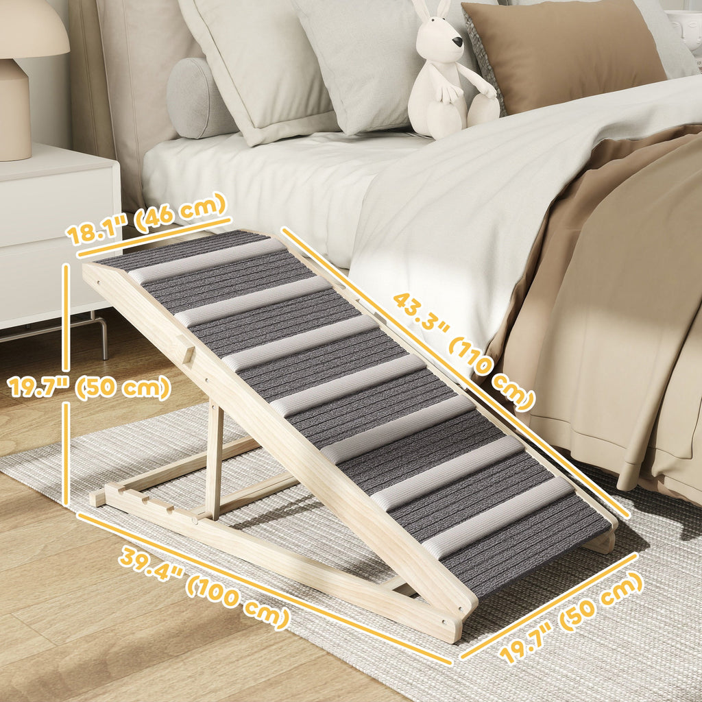 Folding Dog Ramp for Couch Bed Car, 4 Adjustable Heights 13.8"-19.7", 900GSM Non-Slip Carpet, 8 Anti-Slip Strips, Solid Pine Frame, Supports up to 110 lbs, Built-In Handle, for Senior & Large Dogs