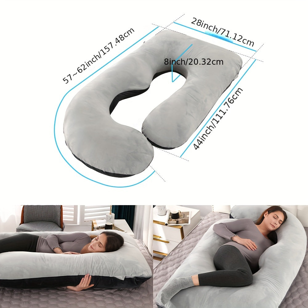 J & U-Shaped Pregnancy Pillow, Full Body Maternity Pillow with Velvet & Flannel Cover, Back, Legs & Belly Support for Pregnant Women, 43", 47" & 55", Multiple Colors