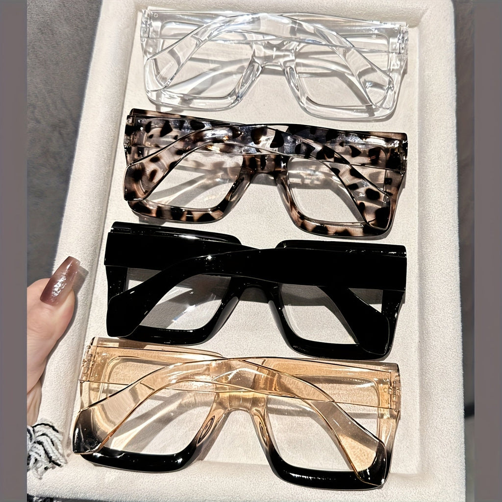 4 Piece Women's Square Fashion Glasses Set – Tortoiseshell Clear & Rose Gold Lightweight Plastic Frames, Stylish Decorative Eyewear for Office, Home & Parties, Gift for Women