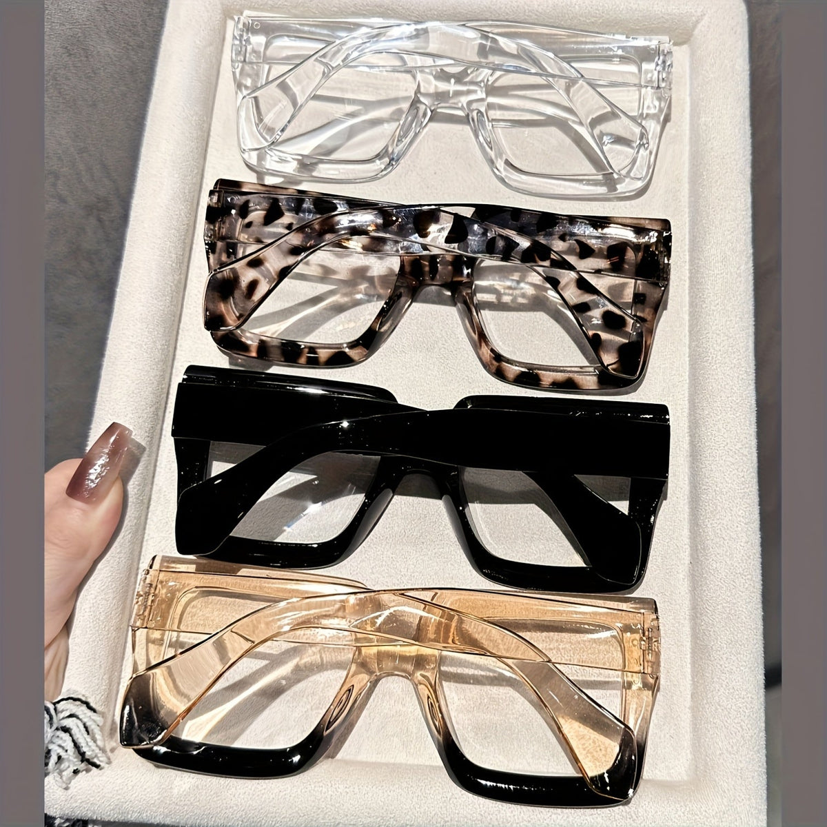 4 Piece Women's Square Fashion Glasses Set – Tortoiseshell Clear & Rose Gold Lightweight Plastic Frames, Stylish Decorative Eyewear for Office, Home & Parties, Gift for Women