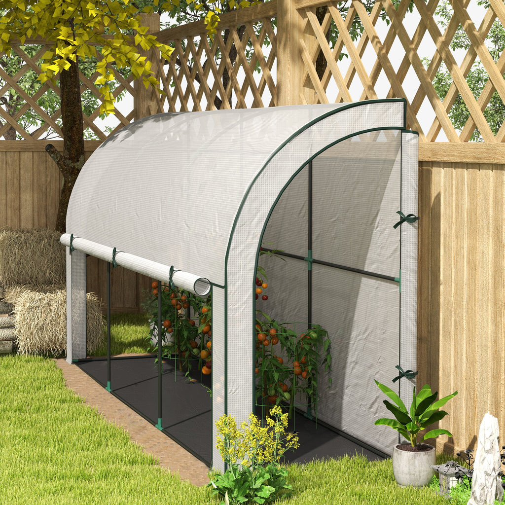 Walk-in Lean-to Wall Greenhouse 10'x3'x5', UV-Resistant PE Cover, Built-In Weed Barrier, 2 Roll-Up Zipper Doors & Window, Wall-Mounted, for Garden Backyard Patio, White