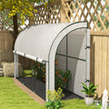Walk-in Lean-to Wall Greenhouse 10'x3'x5', UV-Resistant PE Cover, Built-In Weed Barrier, 2 Roll-Up Zipper Doors & Window, Wall-Mounted, for Garden Backyard Patio, White