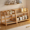 2-Tier Wooden Countertop Shelf Organizer, Vintage Trapezoidal Design, Bamboo Desktop Storage Rack for Kitchen, Office, and Bedroom, Space-Saving Counter Shelf for Coffee Cups, Books, and Decor – 1 or 2 Pack, Large & Medium