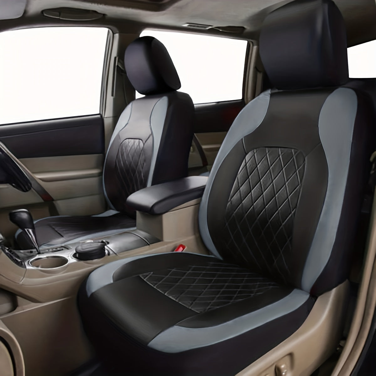 PU Leather Car Seat Covers, Universal Fit, Waterproof, Quilted, All-Season, with Sponge Padding, for Cars, SUVs, Trucks, Gray/Black/Red/Blue, Single or 12-Piece Set