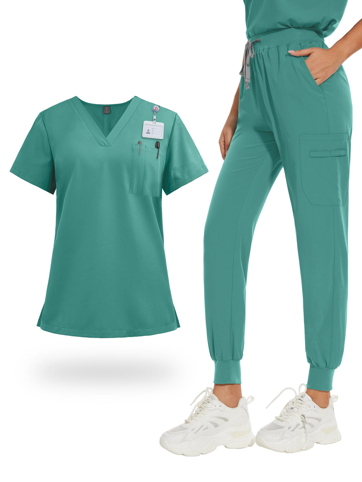 Women's V-Neck Scrub Set with Pockets – Nurse, Medical, Dental, and Spa Uniform, Short Sleeve, Solid Color, Comfortable Elastic Healthcare Workwear for All Seasons