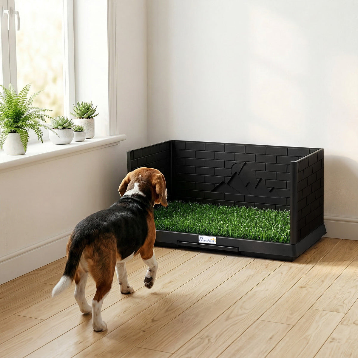Dog Grass Pad with High Walls & Drainage Tray, 29.5"x20" Indoor Puppy Potty Training Litter Box, Artificial Turf Pee Pad Holder for Small Medium Dogs, Mess-Free Slide-Out Tray