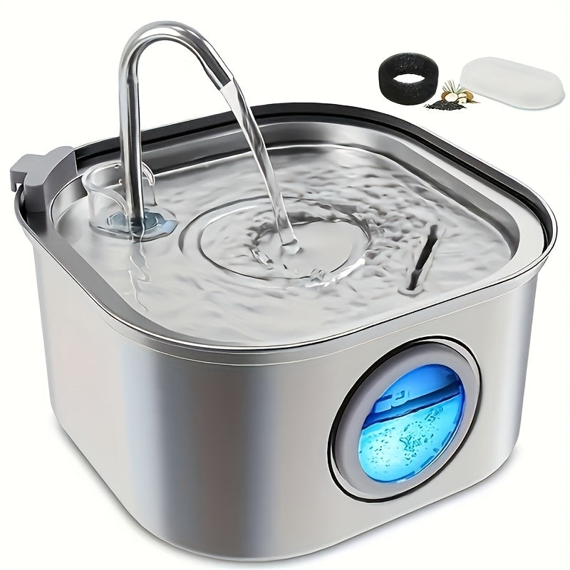 3.2L Automatic Cat & Dog Water Fountain – Stainless Steel Pet Water Dispenser with Multi-Filtration System, Visible Window, Motion Sensor, 2 Flow Modes, Silent Pump, Easy to Clean, for Cats, Dogs, and Rabbits