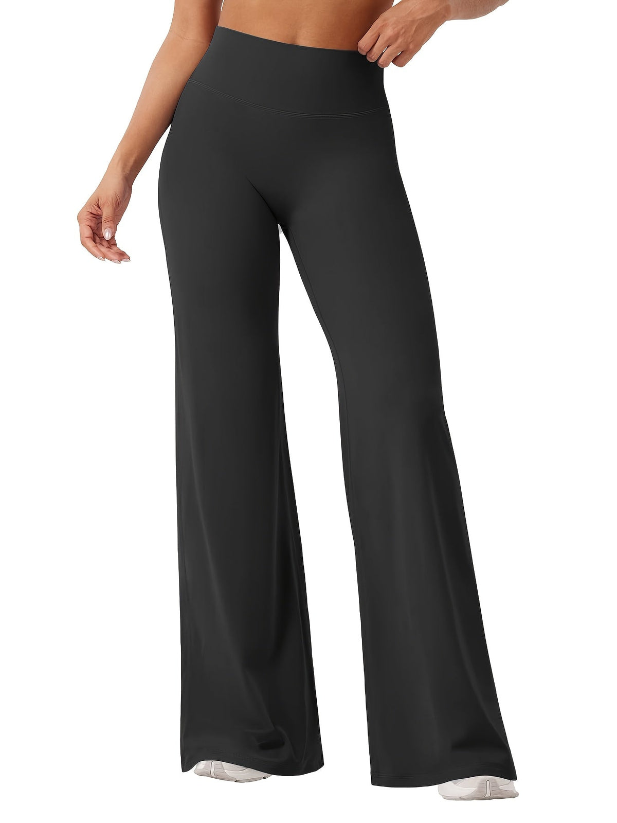 4-Piece Women's Yoga Outfit Set – High Waist Wide Leg Flare Pants, 90% Polyester Stretch Knit Fabric, Pilates & Fitness Activewear for Spring, Summer, and Fall, Sizes S–XXL