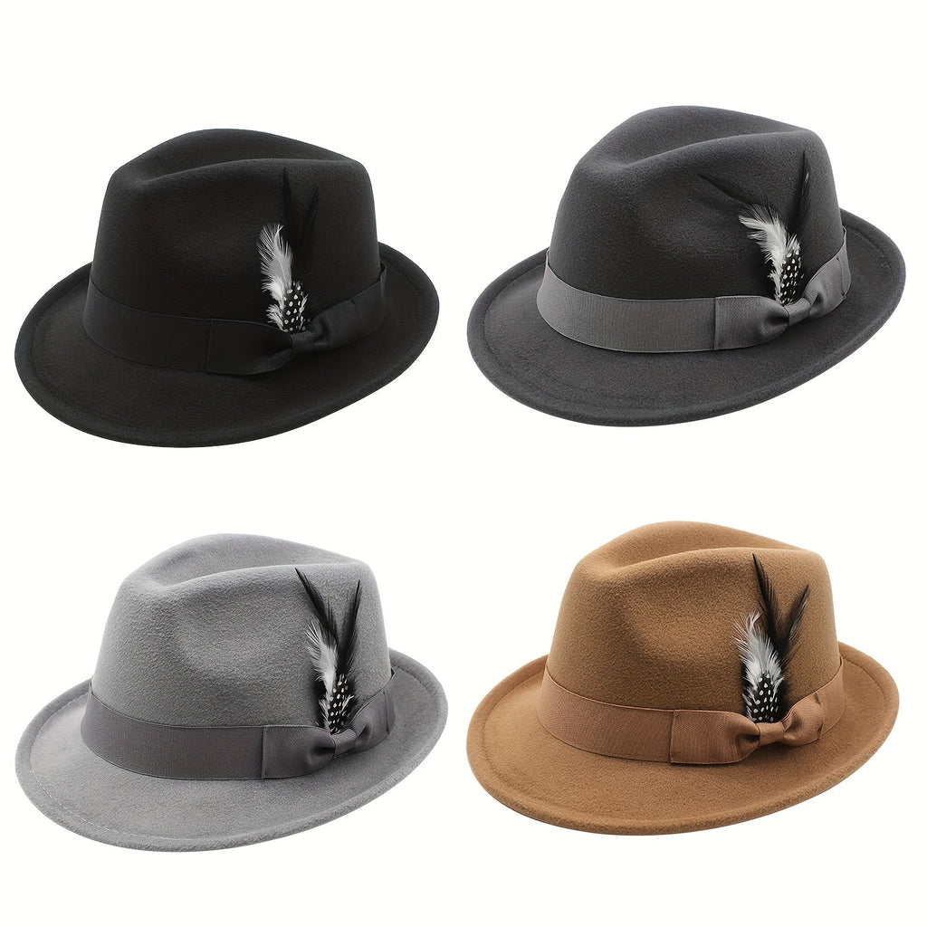Short Brim Felt Fedora Hat for Men & Women – Classic Feather Panama Dress Hat in 7 Colors (Black, Brown, Navy, Red, Gray, Coffee), Unisex Jazz Cap for Formal, Casual, and Daily Wear