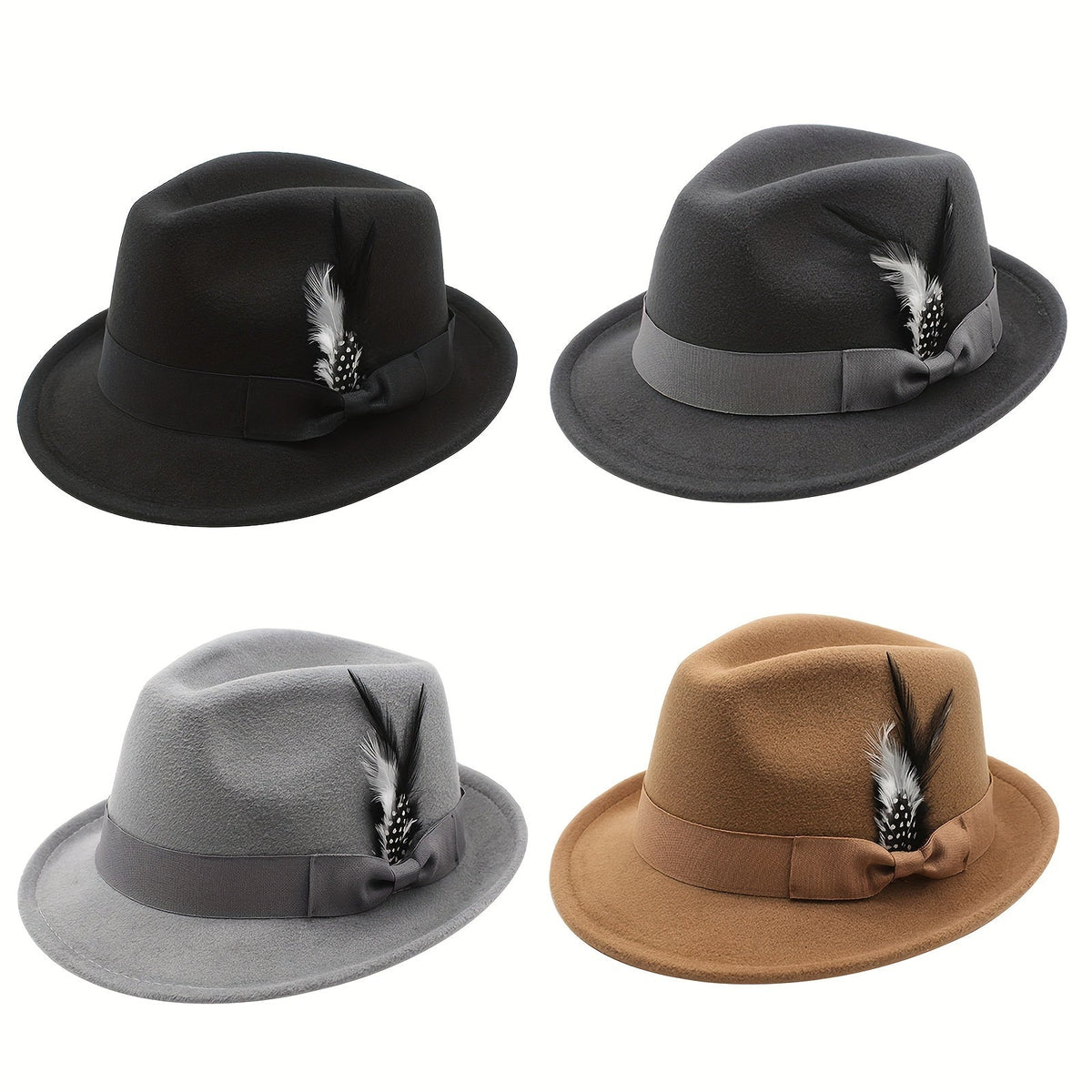 Short Brim Felt Fedora Hat for Men & Women – Classic Feather Panama Dress Hat in 7 Colors (Black, Brown, Navy, Red, Gray, Coffee), Unisex Jazz Cap for Formal, Casual, and Daily Wear