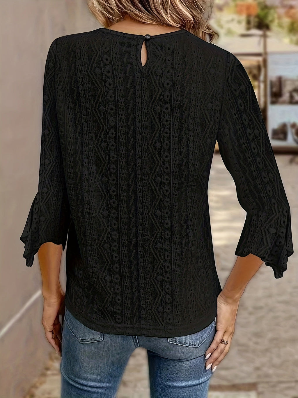 Women's Contrast Lace Trim Long Sleeve Blouse – Sexy Semi-Sheer Round Neck Elegant Pullover Top for Spring, Summer, and Fall in Black, White & Orange-Red