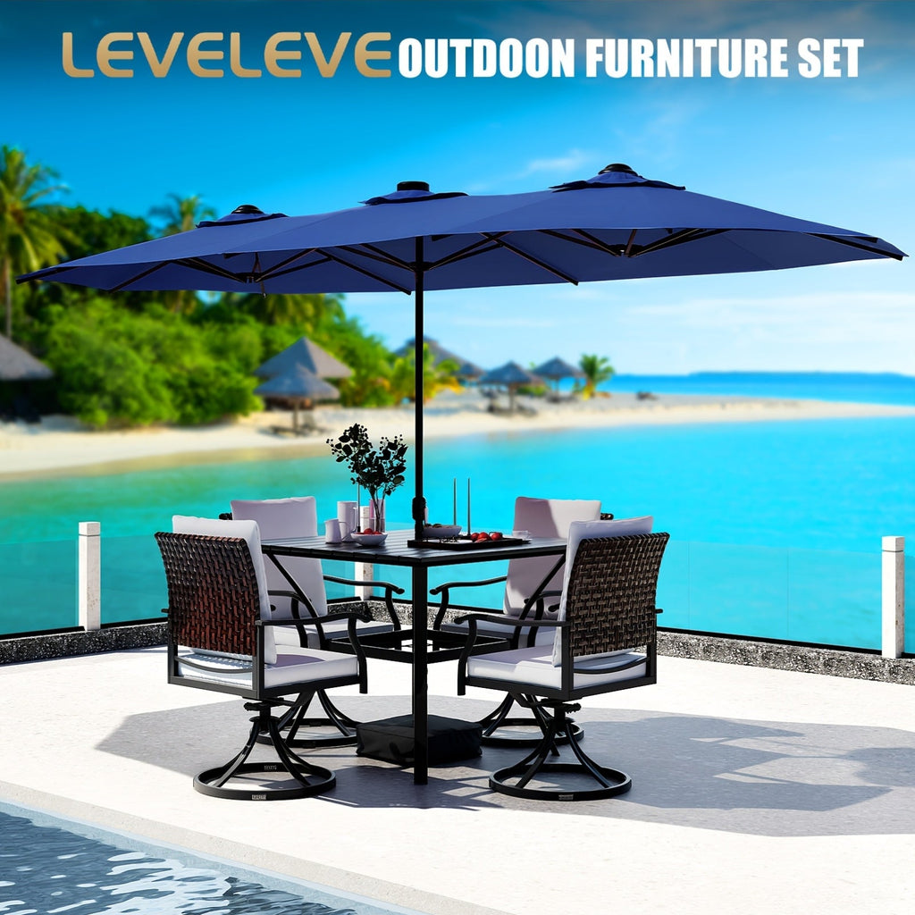 LEVELEVE 15FT Double-Sided Patio Umbrella – 135 Sq Ft Shade, UPF 50+ Waterproof, 40+ MPH Wind Resistant, "5+2+5" Rib Structure, Crank Lift, Cross Base & Weight Bag Included, Blue Red Khaki Lake Blue – Nova Mart