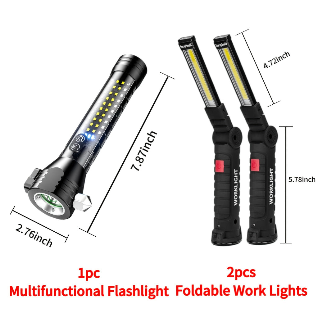 Rechargeable COB LED Work Light with Magnetic Base – 1000 Lumen Portable Camping Flashlight, 5 Modes, USB-C, Hanging Lamp for Garage, Yard, Emergency, and Outdoor Use, 2/3/4 Pack