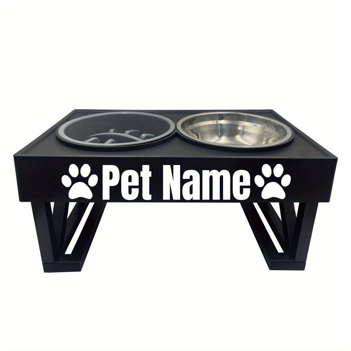 Personalized Elevated Stainless Steel Dog Bowl with Slow Feeder and Height-Adjustable Double Feeding Station for Medium to Large Dogs and Cats