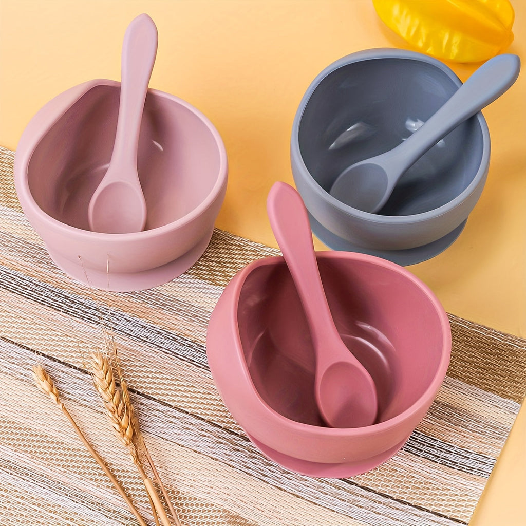 TYRY.HU Baby Suction Bowl with Spoon, 2-Piece First Stage Self-Feeding Set for Baby Led Weaning, Cute Designs Including Rainbow Elephant & Owl
