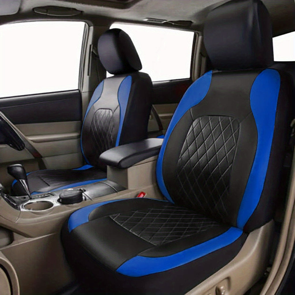 PU Leather Car Seat Covers, Universal Fit, Waterproof, Quilted, All-Season, with Sponge Padding, for Cars, SUVs, Trucks, Gray/Black/Red/Blue, Single or 12-Piece Set