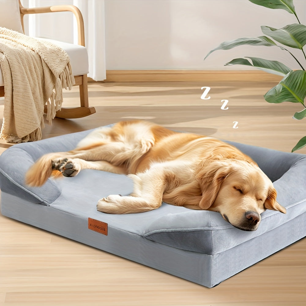 Extra Large Dog Sofa Bed, 100% Supportive Foam, 4-Sided Bolster, Removable Washable Cover, Non-Skid Bottom, Joint Support, Soft Warm Pet Couch Bed, Grey, M/L/XL/XXL, All Breeds