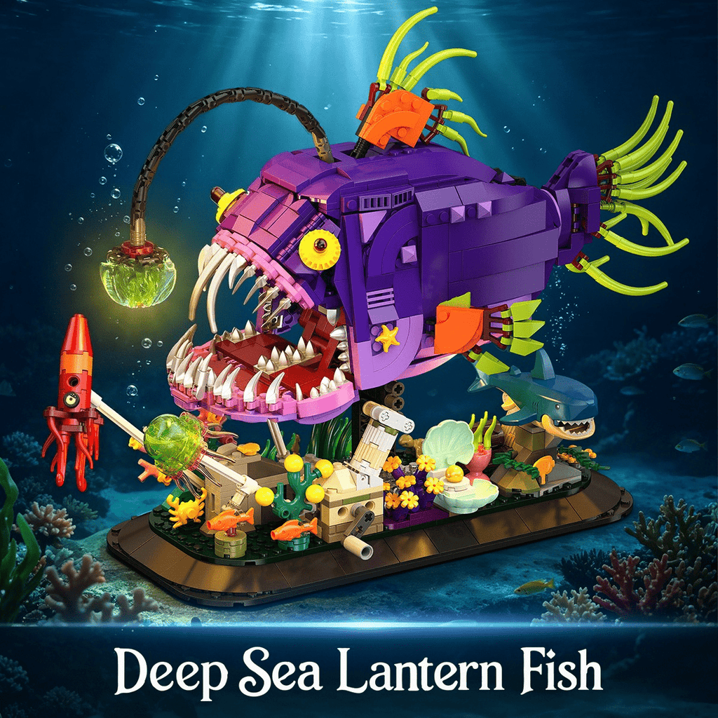 1145-Piece Anglerfish Building Blocks Set ABS Movable Mechanical Deep Sea Monster with Seabed Diorama Adjustable Jaw Spinning Jellyfish for Adult Display & Birthday Christmas Gift – Purple