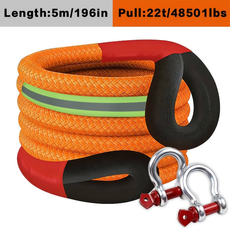 Kinetic Recovery Rope 22 Ton 48,501 lbs – Heavy Duty Nylon Tow Rope with Bow Shackles & Storage Bag for Truck, SUV, UTV, ATV, and Off-Road Emergency Rescue