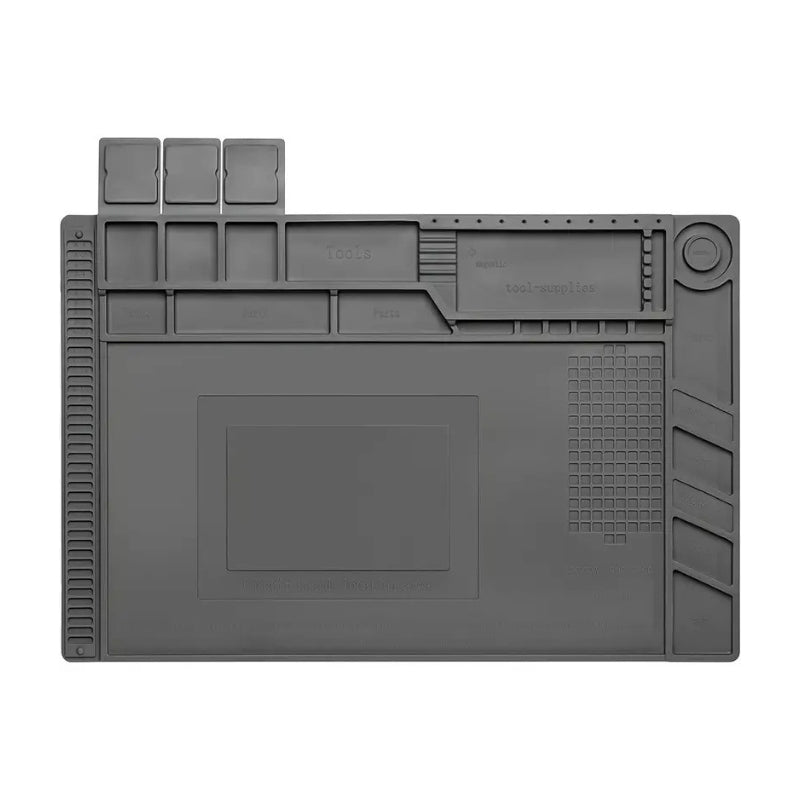 Magnetic Modular Hobby Workbench Mat - Anti-Slip, Scratch-Resistant & Oil-Proof - Parts Sorting Trays - RC Cars, FPV Drones, Electronics Repair & Welding - Grey