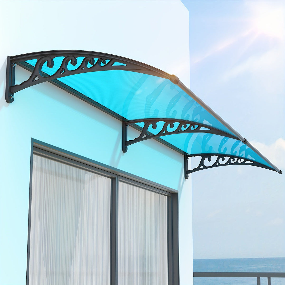 Polycarbonate Window Door Awning Canopy – UPF 50+ UV Rain Snow Sun Shade Cover for Patio Balcony Doorway in 21 Sizes & 4 Panel Colors