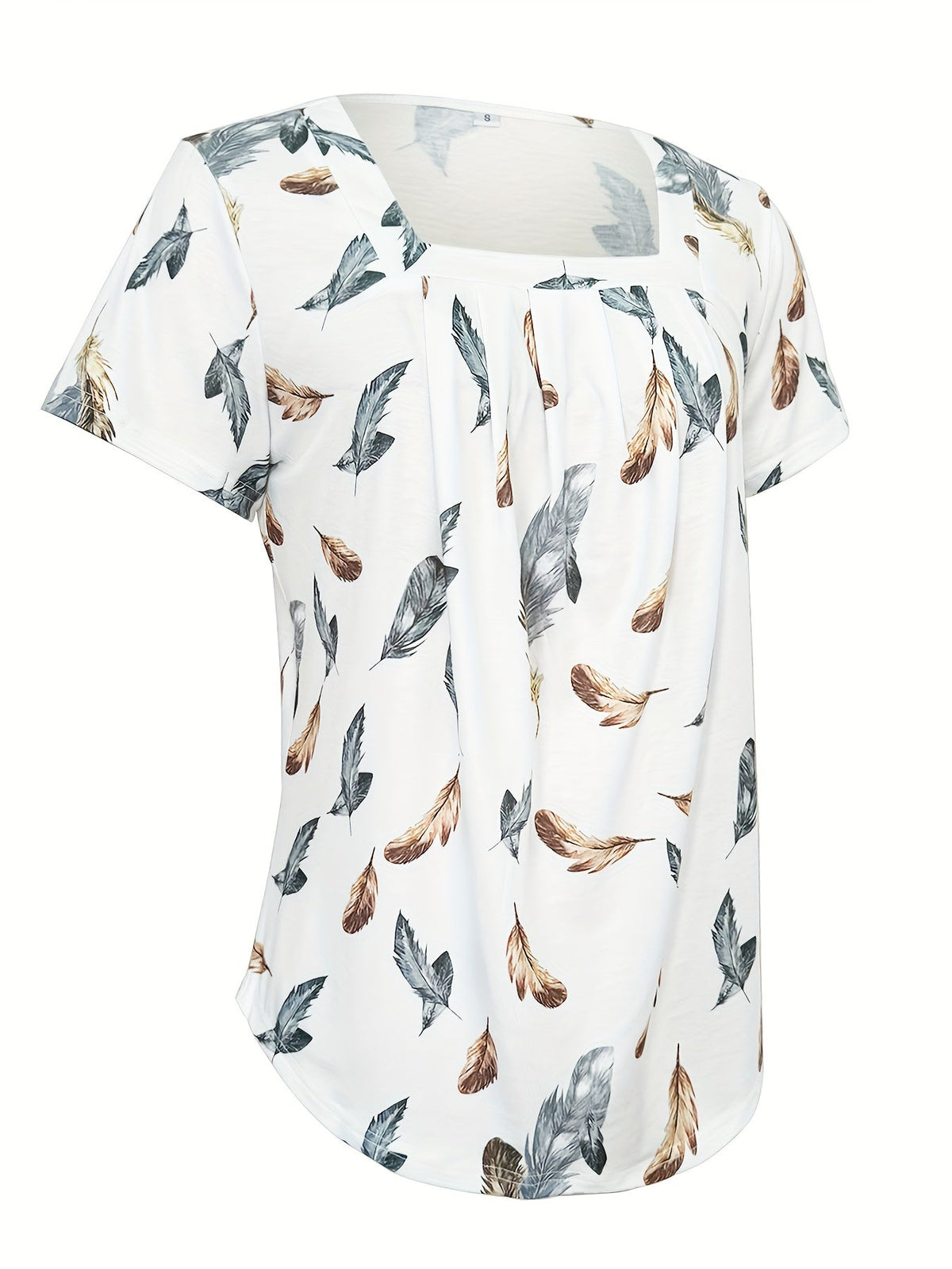 Women's Square Neck Short Sleeve Top with Floral Print and Ruffle Hem - Flowy Pleated Blouse, Boho Summer T-Shirt, Stretchy Casual Fashion Top S M L XL