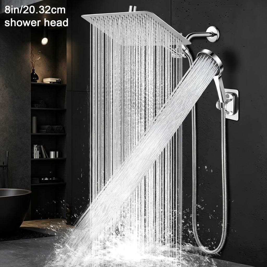 High Pressure Rainfall Handheld Shower Head Combo with 11-Inch Adjustable Extension Arm, 9 Settings, Anti-Leak Design, Chrome and Matte Black Finish