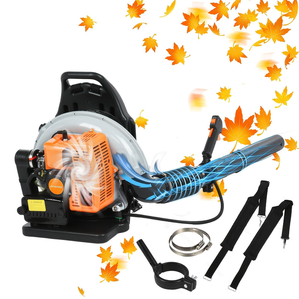 63CC Gas-Powered Leaf Blower 665 CFM 205 MPH with Adjustable Extension Nozzle & Ergonomic Non-Slip Handle for Lawn Yard & Debris Cleanup – Orange