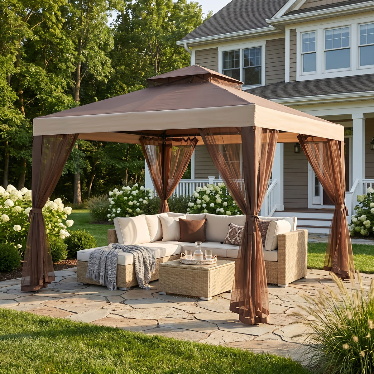 10x10 Outdoor Gazebo Canopy Tent, Mosquito Netting, Double Roof, Metal Frame, for Patio, Garden, Deck, Backyard, Lawn & Party Shelter