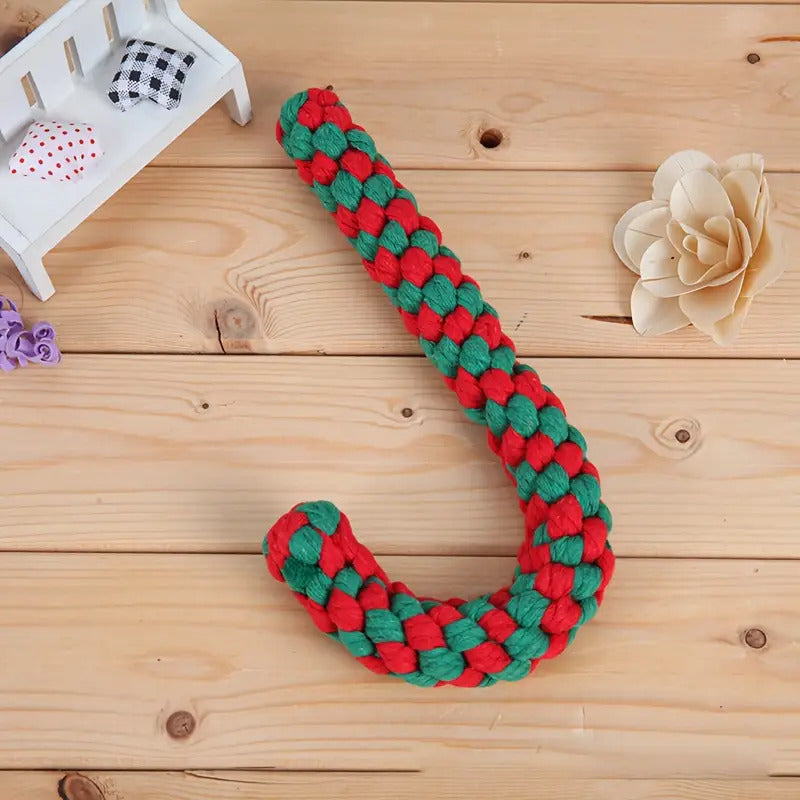 Christmas Dog Rope Toys 3-Pack – Candy Cane Shape Chew-Resistant Tug-of-War Rope Toy Set for Small & Medium Dogs, Durable Teeth Cleaning Knot Toys in Red, White & Green Holiday Colors