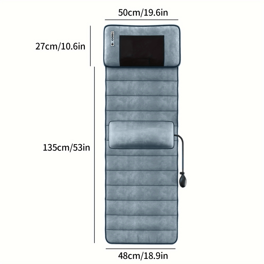 Full-Body Heated Massage Chair Flannel Fabric Neck Massager Head Pillow Lumbar Support Timer Non-Slip Base Easy Storage for Home Office & Lunch Break – Grey