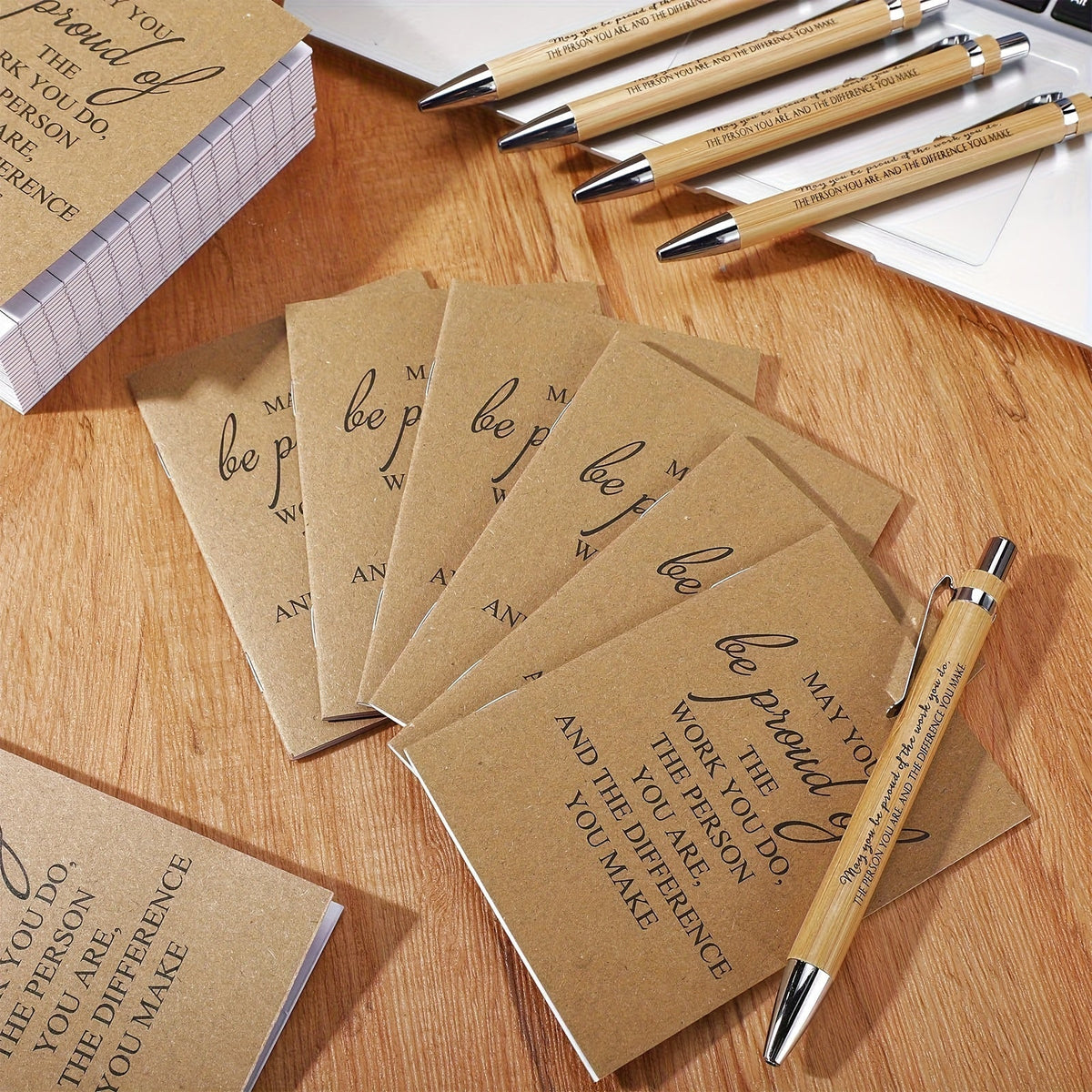 24-Piece Inspirational Gift Set: Bamboo Retractable Pen, Keychain, Gratitude Notebook, and Gift Bag – Bulk Appreciation Gifts for Employees, Teachers, Thanksgiving, and Christmas