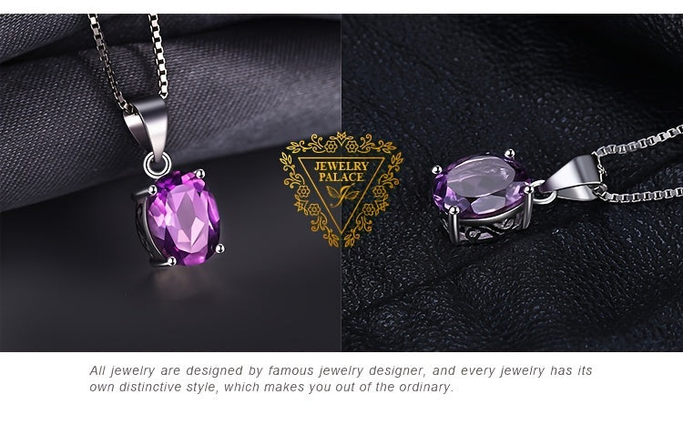 925 Sterling Silver Natural Gemstone Oval Cut Pendant Necklace for Women – Amethyst, Citrine, Garnet, Peridot, Topaz Multi-Faceted Fine Jewelry, Elegant Daily Gift for Girls
