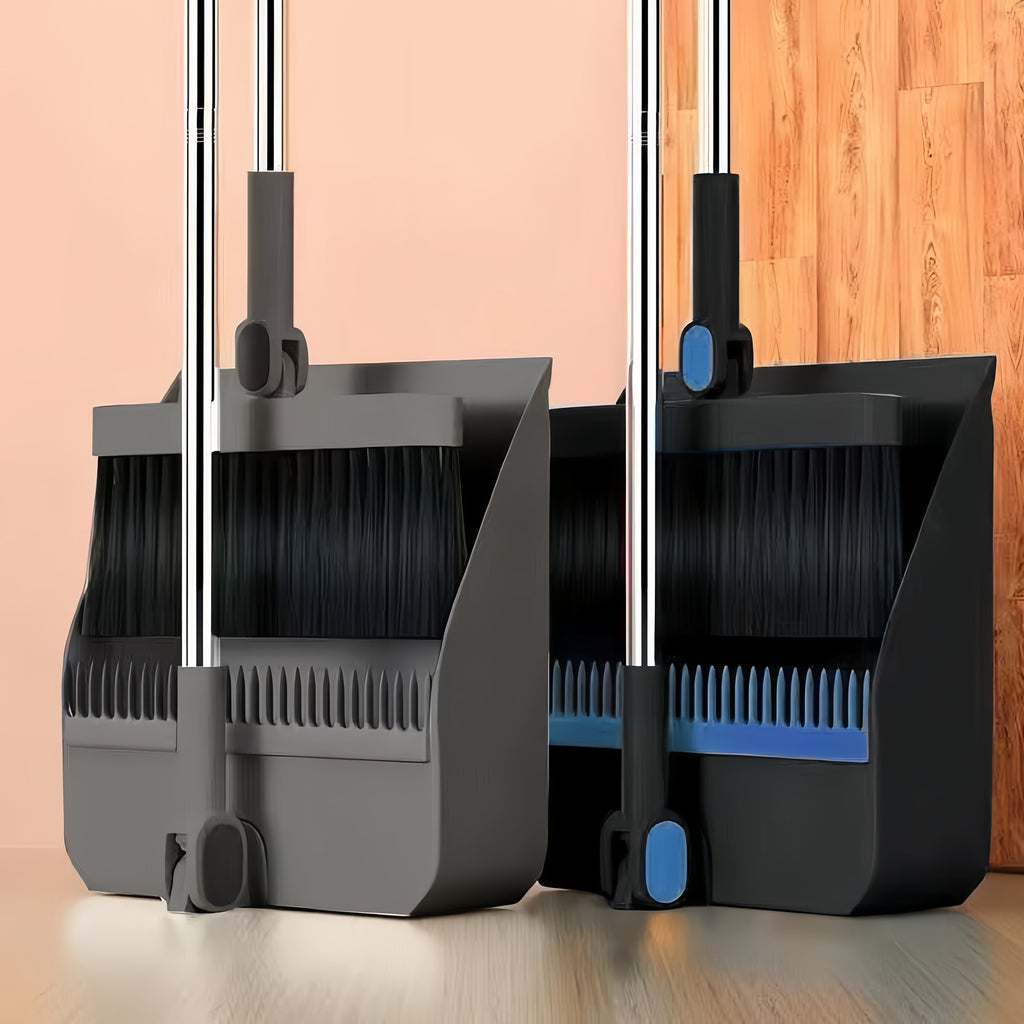 2-in-1 Broom and Dustpan Set, Long Handle, Foldable, Non-Stick Hair, Hard Floor Sweeper, Rotatable Combo for Home, Living Room, Bedroom, Bathroom, Outdoor