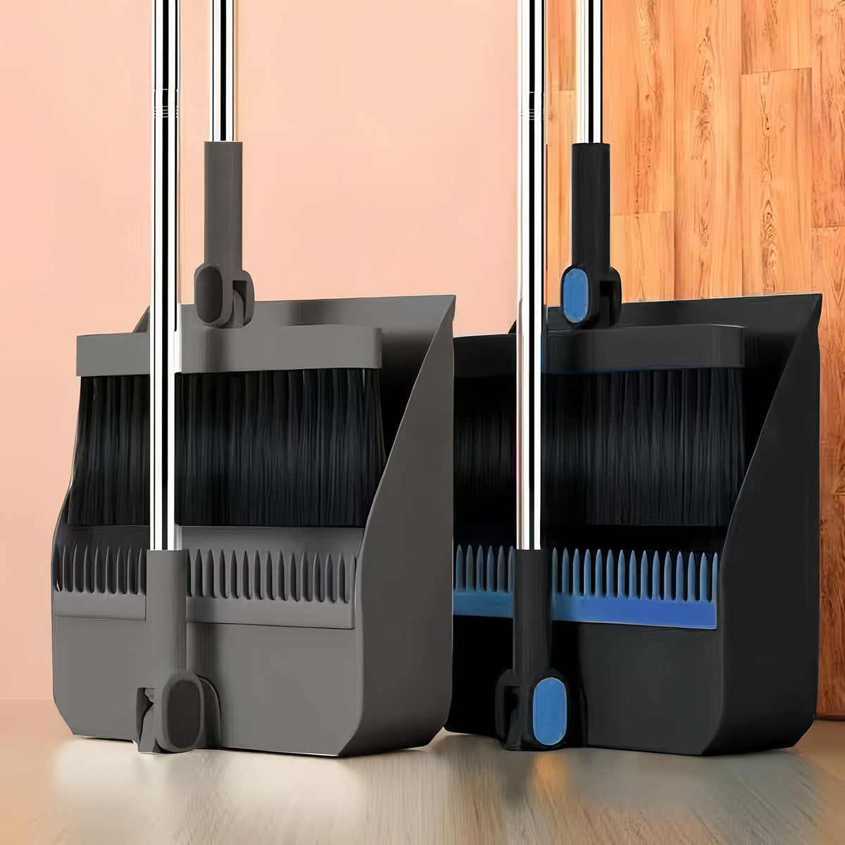 2-in-1 Broom and Dustpan Set, Long Handle, Foldable, Non-Stick Hair, Hard Floor Sweeper, Rotatable Combo for Home, Living Room, Bedroom, Bathroom, Outdoor