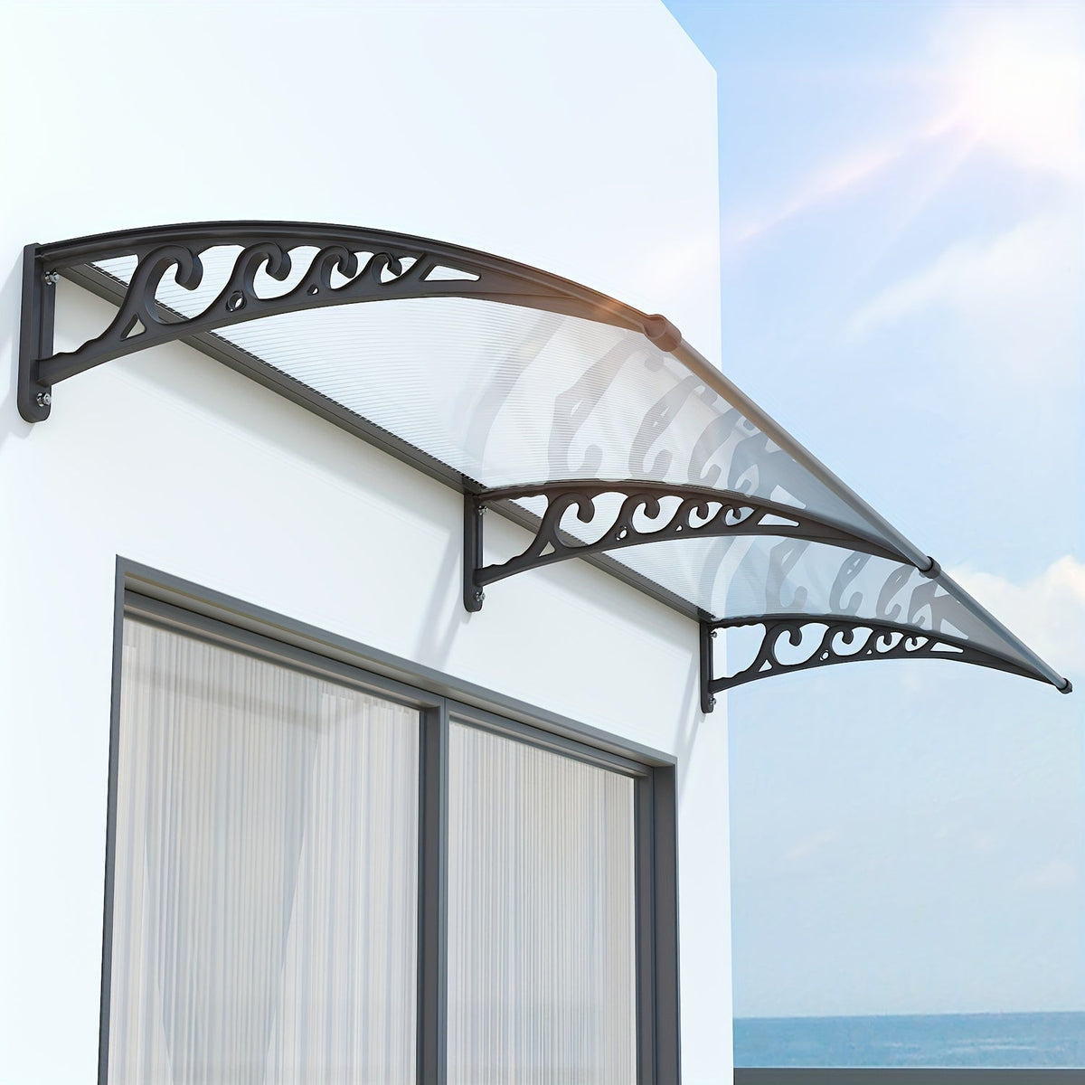 Polycarbonate Window Door Awning Canopy – UPF 50+ UV Rain Snow Sun Shade Cover for Patio Balcony Doorway in 21 Sizes & 4 Panel Colors