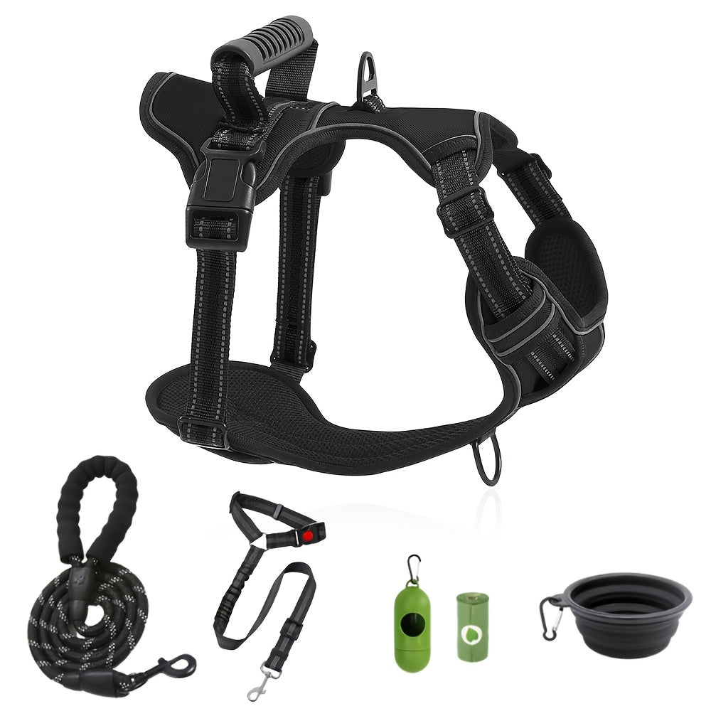 6-in-1 No-Pull Dog Harness & Leash Set – Reflective No-Choke Oxford Vest with Dual Leash Clips & Easy Control Handle for Small, Medium, and Large Dogs, 5 Colors, XS to XL