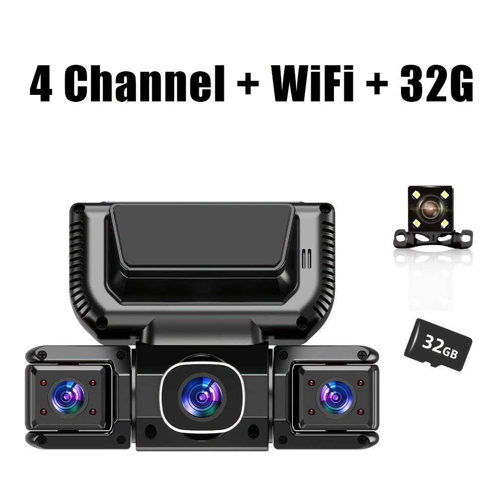 FOXGOD 360° Dash Cam for Car - 4 Channel Recording, Night Vision, 3.16" IPS Screen, WiFi, G-Sensor, Parking Mode, Includes 32GB Card - 4 Lens Bundle