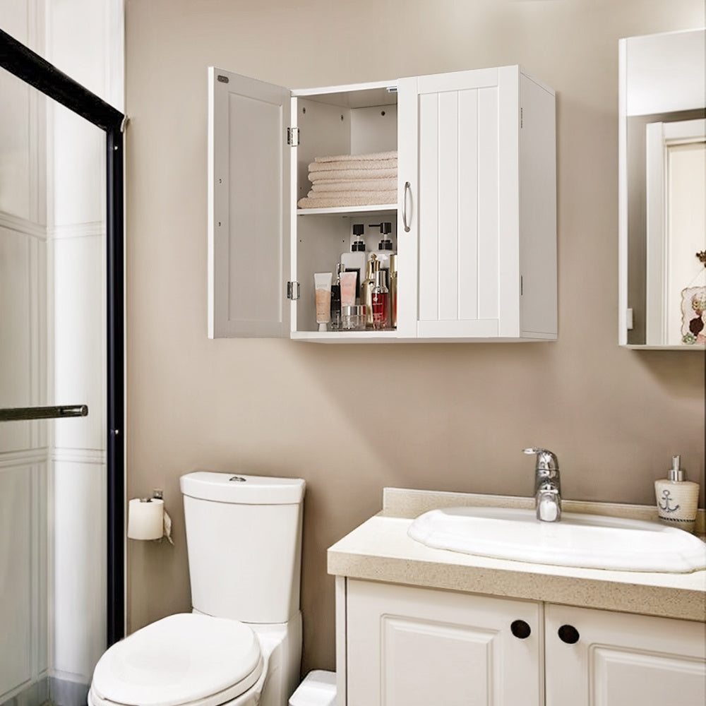 Costoffs Wall Cabinet with Adjustable Shelf & 2 Doors Wall Mount Storage Organizer CARB P2 Compliant MDF for Bathroom Kitchen Living Room Laundry & Mudroom – White