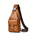 Retro Casual Men’s Chest Bag – Large Capacity Multi-Layer Crossbody Sling Bag in Light Brown Dark Brown Black White Grey & Blue
