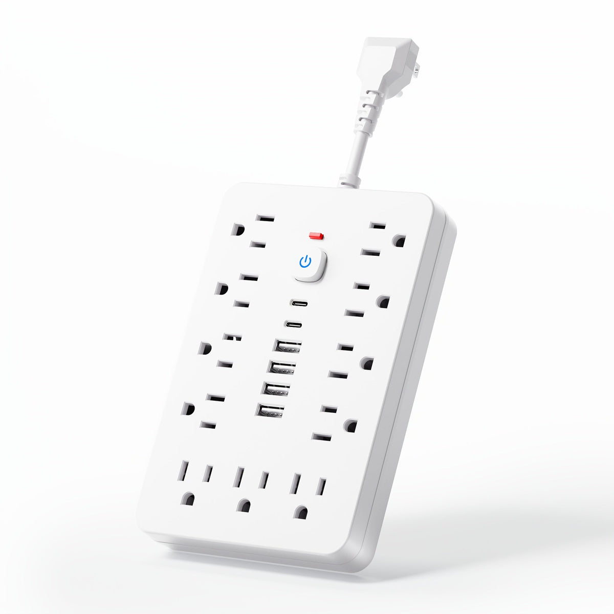防雷防涌排插 11个AC插孔 | 4个USB-A & 2个USB-C端口，过载保护，短线/5英尺/10英尺延长线 – 家用、办公、桌面及校园多插口电源排插 – 白色 & 黑色