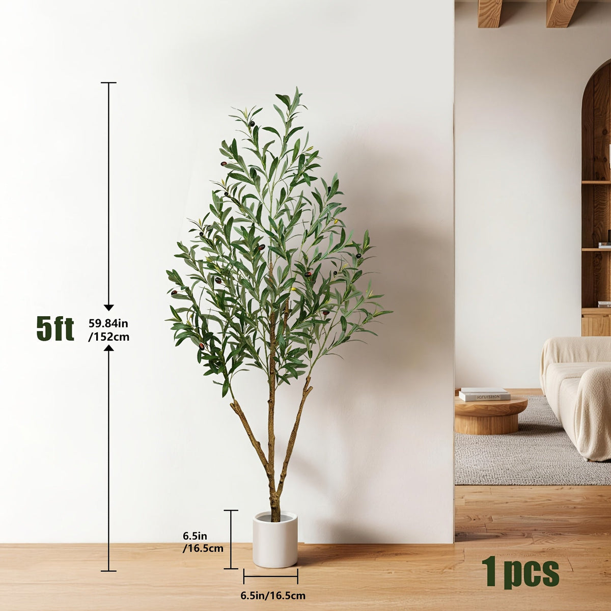 Artificial Olive Tree in Pot 5/6/7 FT – Tall Faux Olive Topiary Plant with Realistic Branches & Fruits for Living Room Home Office Indoor Decor
